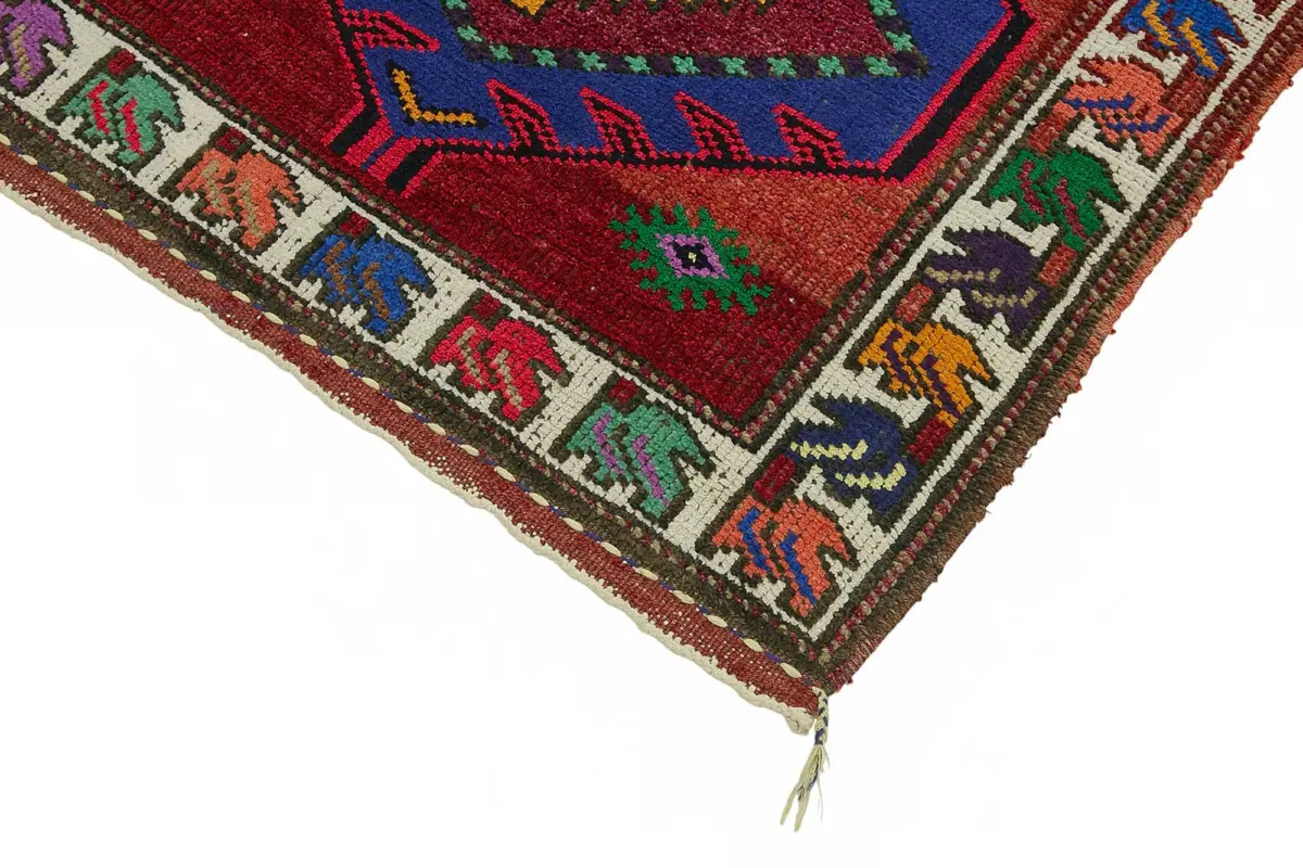 Herki Eskitme Kırmızı Pamuk Üzerine Yün El Dokuma Halı-094x340 - Görsel 4