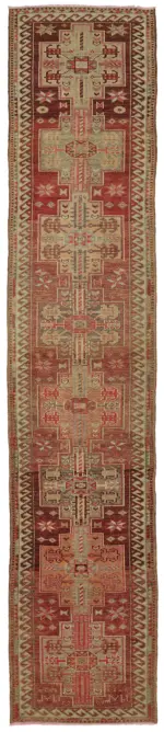 Herki Eskitme Kırmızı Pamuk Üzerine Yün El Dokuma Halı-088x438