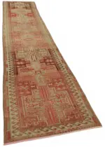 Herki Eskitme Kırmızı Pamuk Üzerine Yün El Dokuma Halı-088x438 - Görsel 2