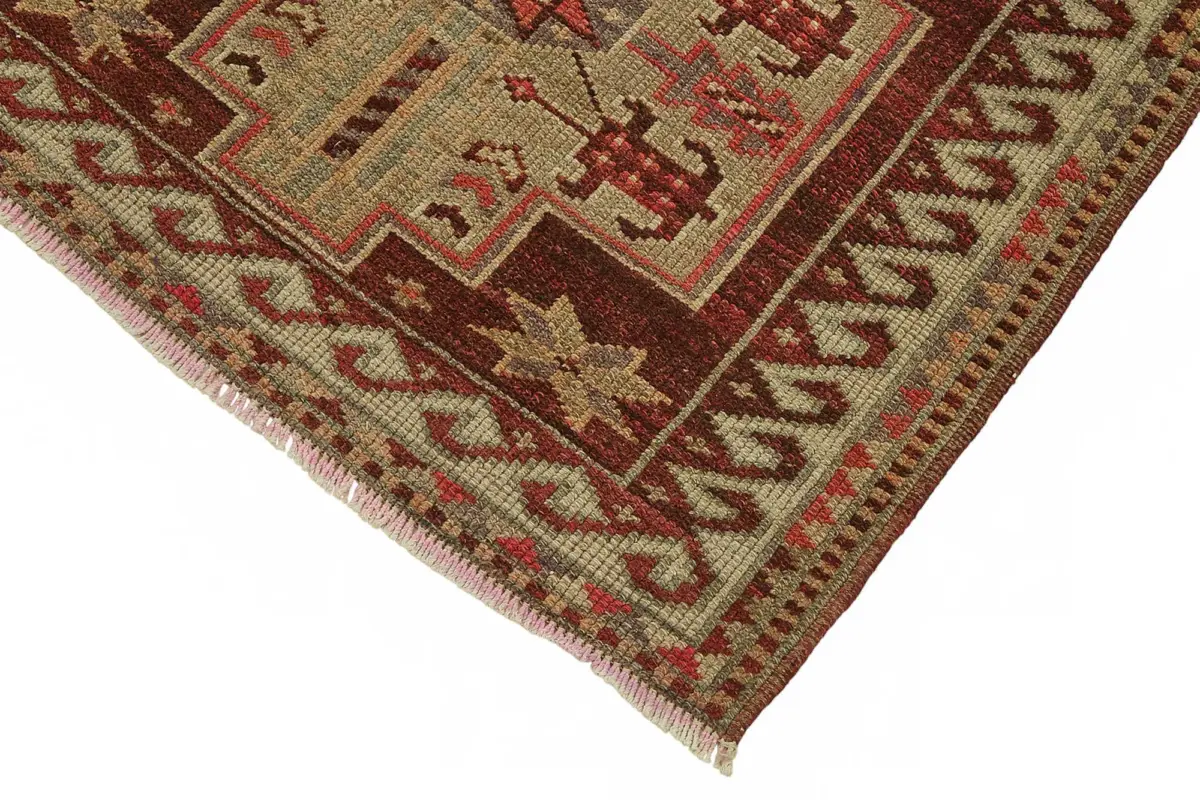 Herki Eskitme Kırmızı Pamuk Üzerine Yün El Dokuma Halı-088x438 - Görsel 4