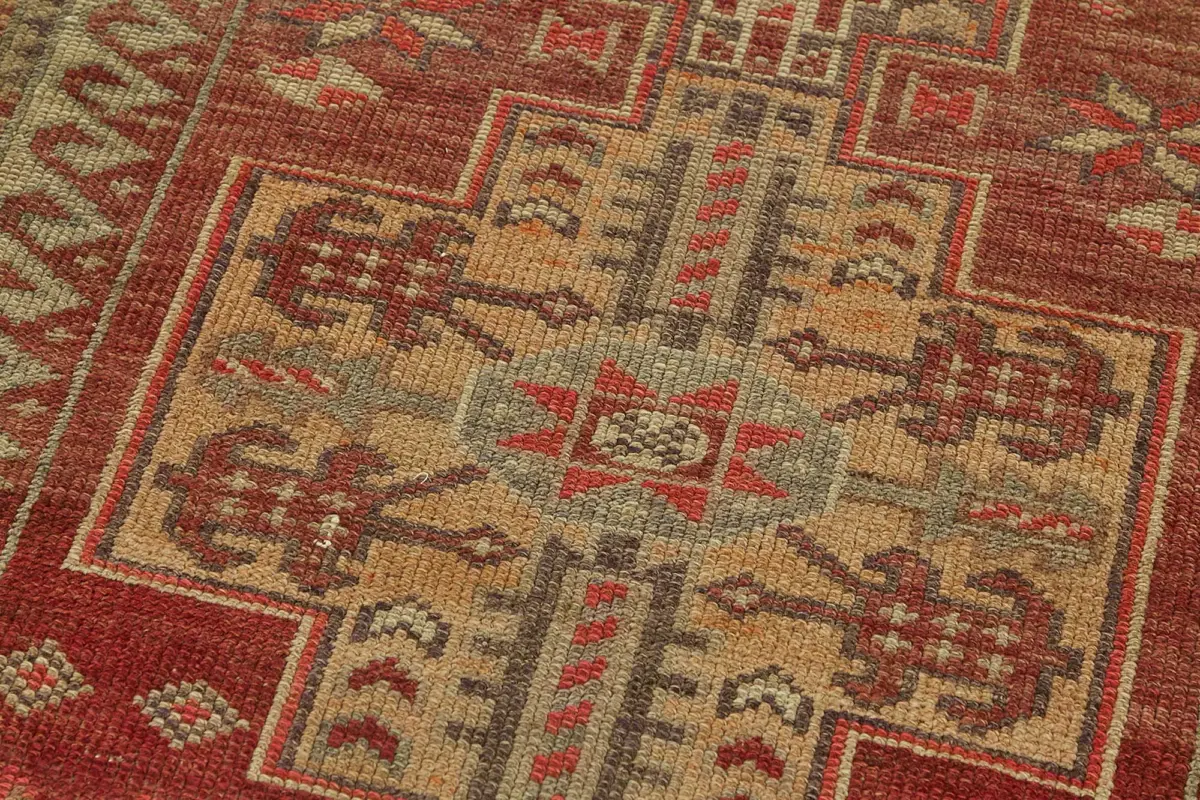 Herki Eskitme Kırmızı Pamuk Üzerine Yün El Dokuma Halı-088x438 - Görsel 5