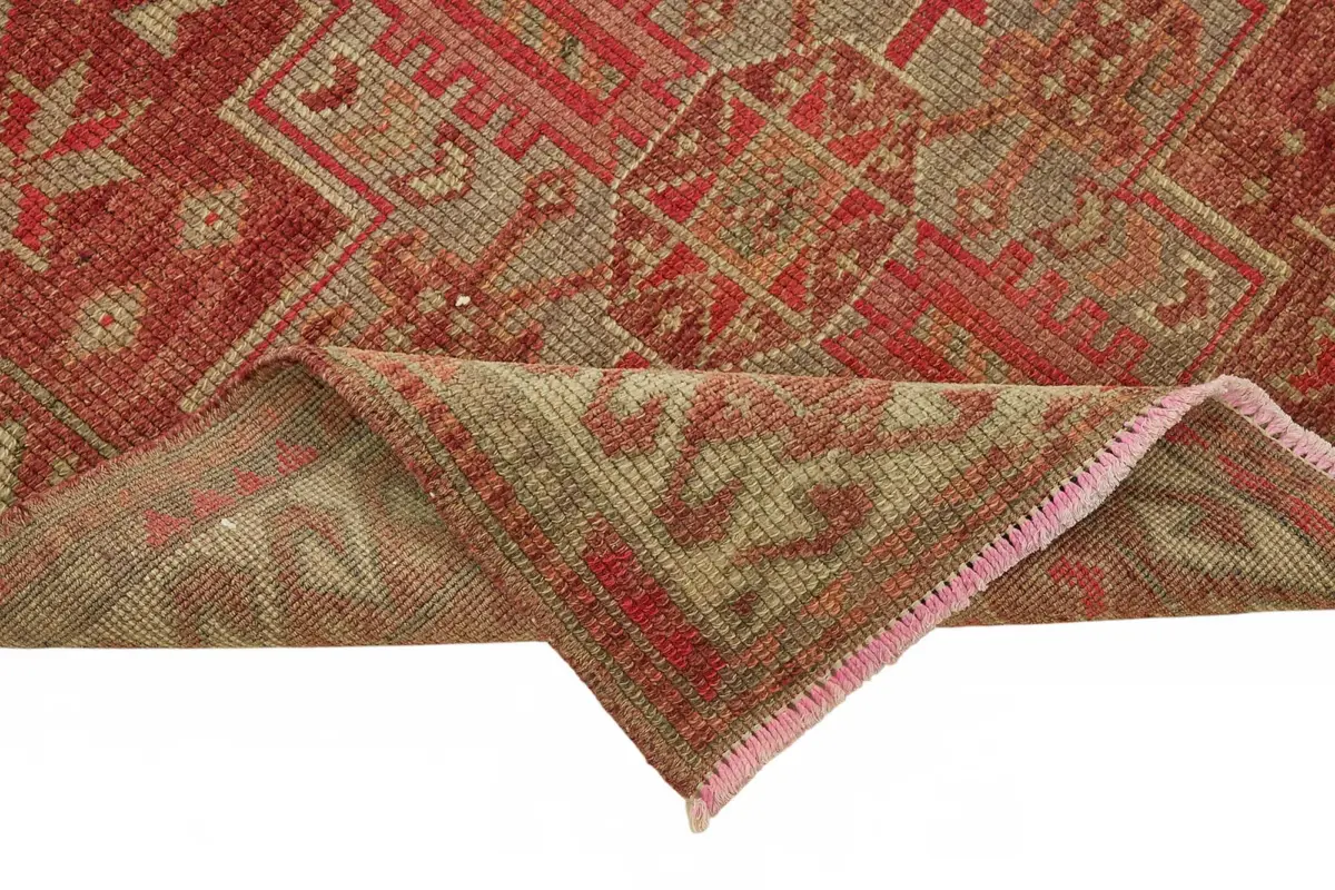 Herki Eskitme Kırmızı Pamuk Üzerine Yün El Dokuma Halı-088x438 - Görsel 6