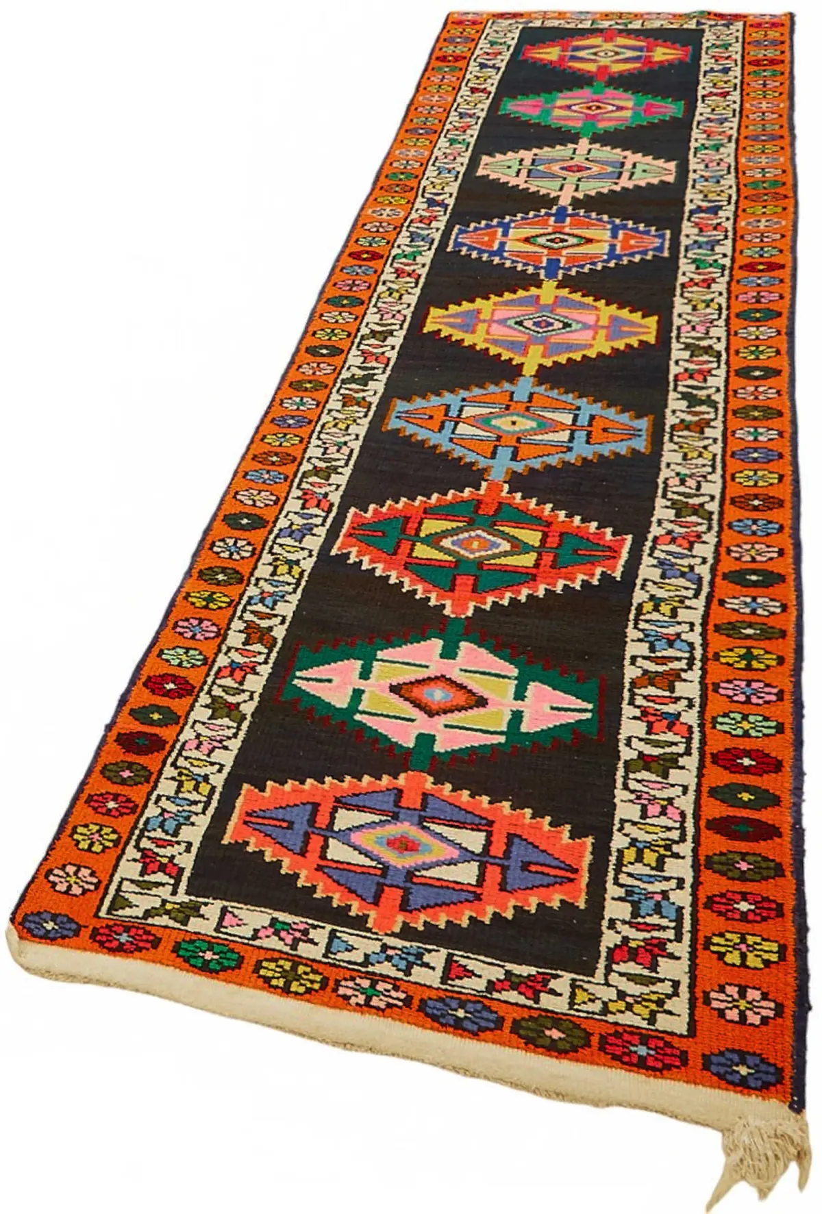 Herki Eskitme Multi Pamuk Üzerine Yün El Dokuma Halı-083x326 - Görsel 3