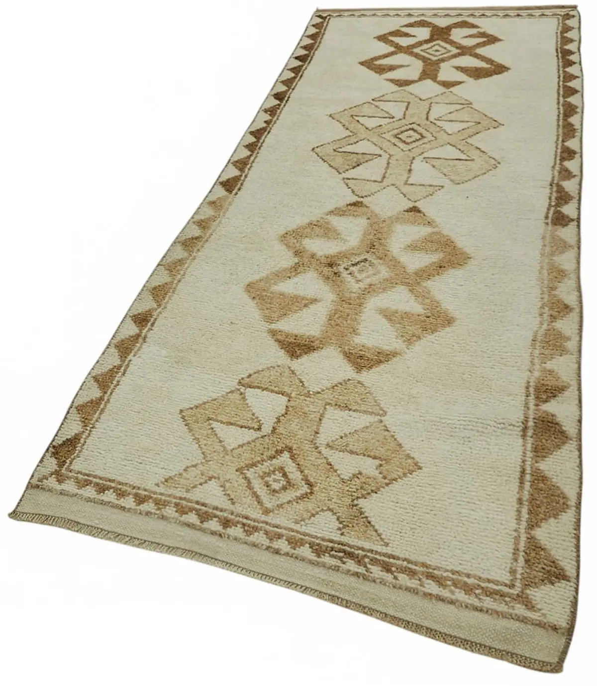 Herki Eskitme Bej Pamuk Üzerine Yün El Dokuma Halı-110x308 - Görsel 3