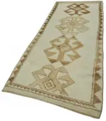 Herki Eskitme Bej Pamuk Üzerine Yün El Dokuma Halı-110x308 - Görsel 3