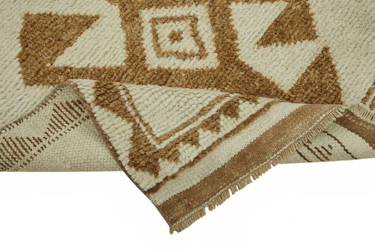 Herki Eskitme Bej Pamuk Üzerine Yün El Dokuma Halı-110x308 - Görsel 6