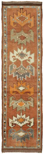 Herki Eskitme Kırmızı Pamuk Üzerine Yün El Dokuma Halı-092x340