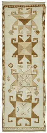 Herki Eskitme Bej Pamuk Üzerine Yün El Dokuma Halı-105x315