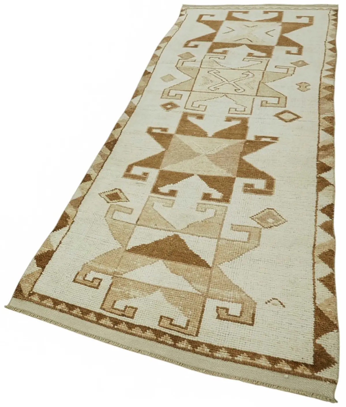 Herki Eskitme Bej Pamuk Üzerine Yün El Dokuma Halı-105x315 - Görsel 3