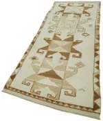 Herki Eskitme Bej Pamuk Üzerine Yün El Dokuma Halı-105x315 - Görsel 3