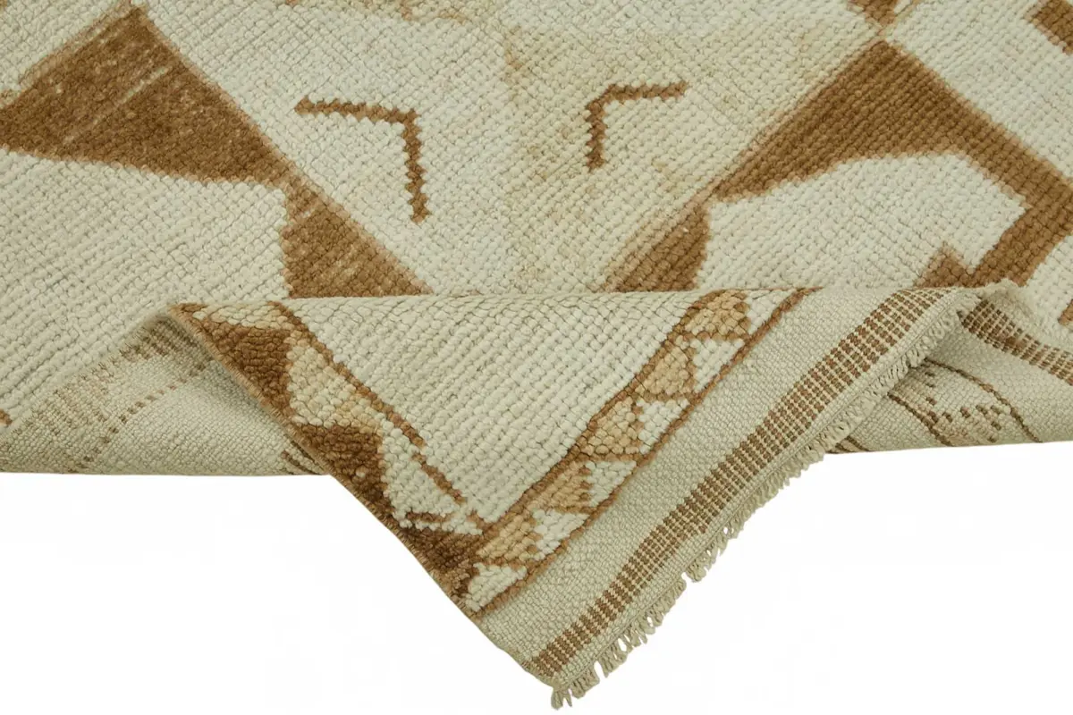 Herki Eskitme Bej Pamuk Üzerine Yün El Dokuma Halı-105x315 - Görsel 6