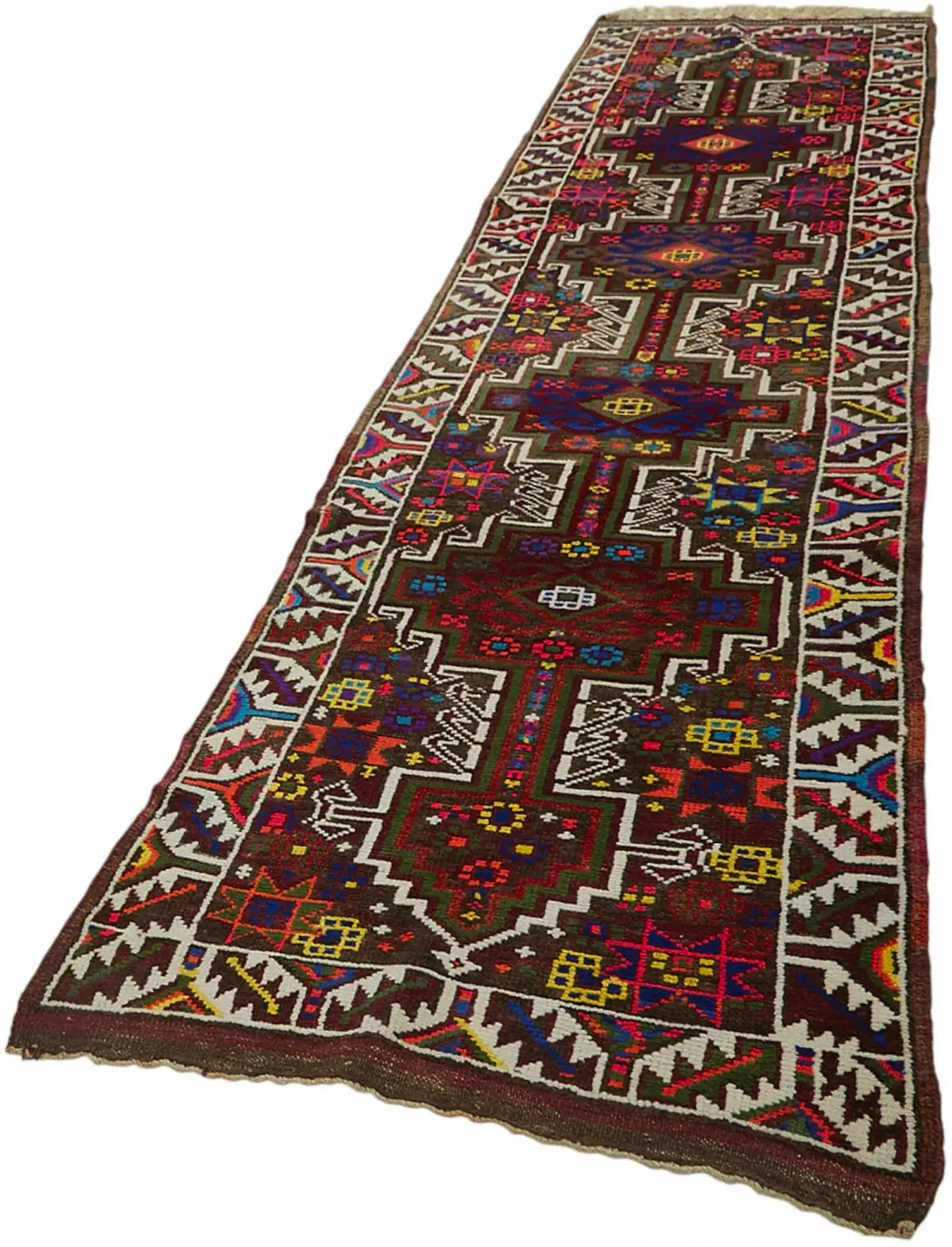 Herki Eskitme Multi Pamuk Üzerine Yün El Dokuma Halı-092x366 - Görsel 3