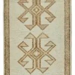 Herki Eskitme Bej Pamuk Üzerine Yün El Dokuma Halı-087x348