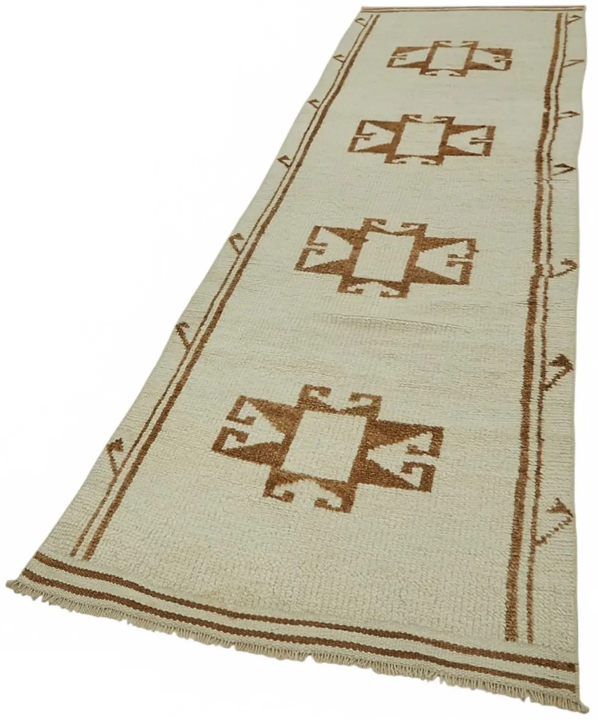 Herki Eskitme Bej Pamuk Üzerine Yün El Dokuma Halı-090x350 - Görsel 3