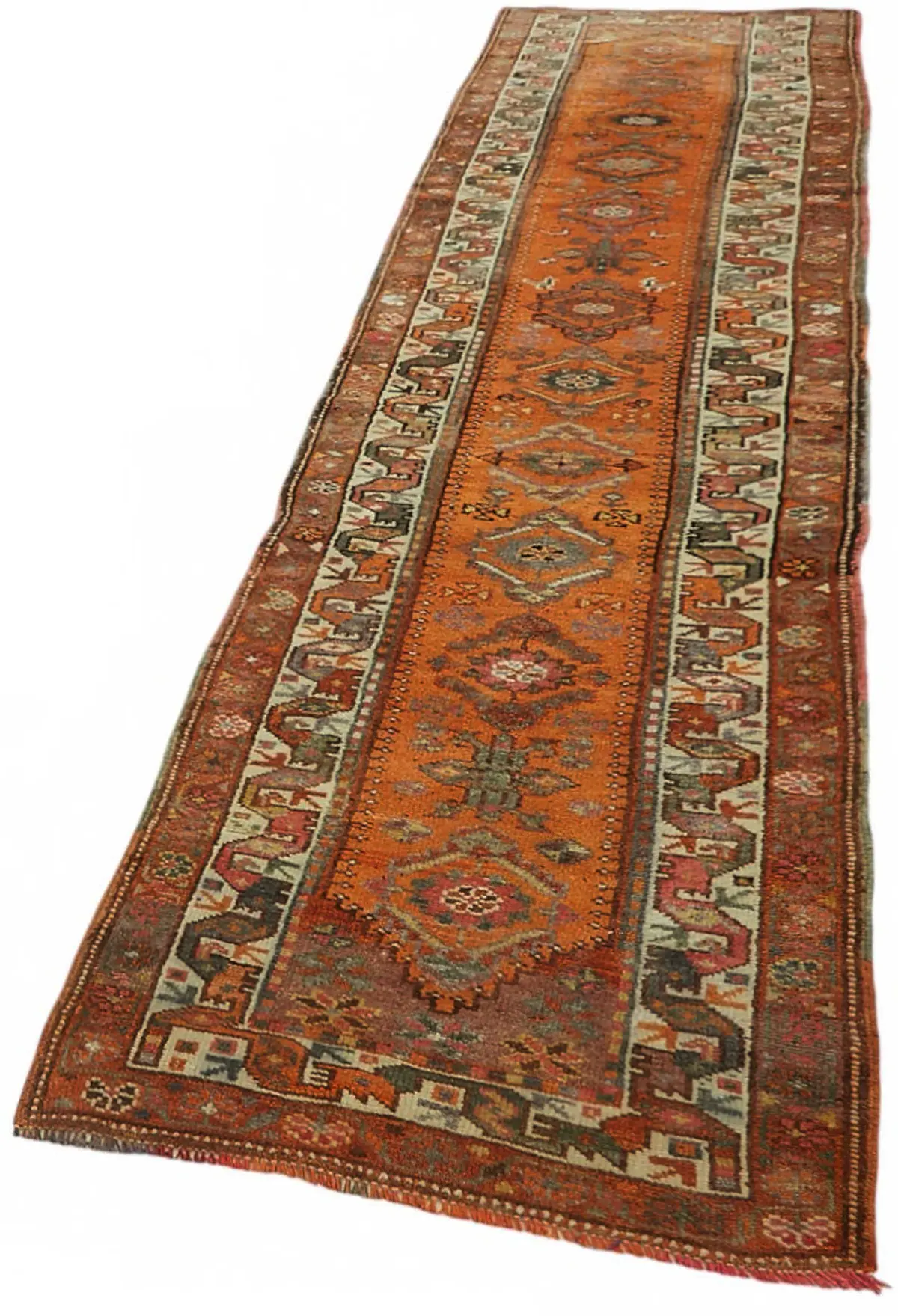 Herki Eskitme Turuncu Pamuk Üzerine Yün El Dokuma Halı-085x405 - Görsel 3