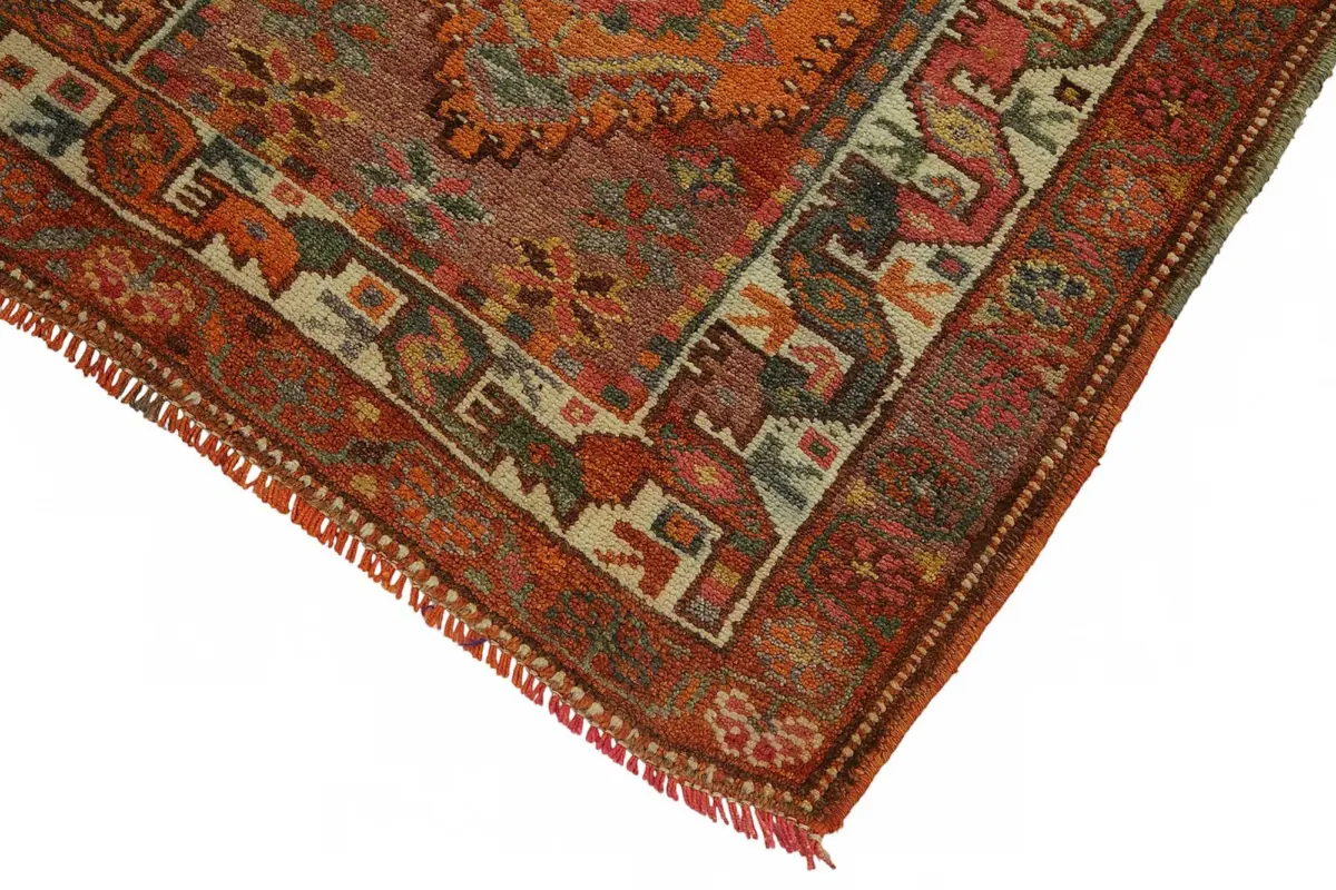 Herki Eskitme Turuncu Pamuk Üzerine Yün El Dokuma Halı-085x405 - Görsel 4