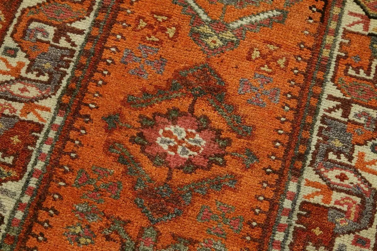 Herki Eskitme Turuncu Pamuk Üzerine Yün El Dokuma Halı-085x405 - Görsel 5