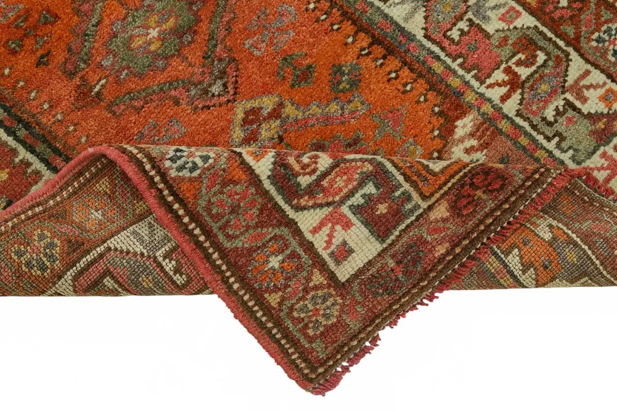 Herki Eskitme Turuncu Pamuk Üzerine Yün El Dokuma Halı-085x405 - Görsel 6