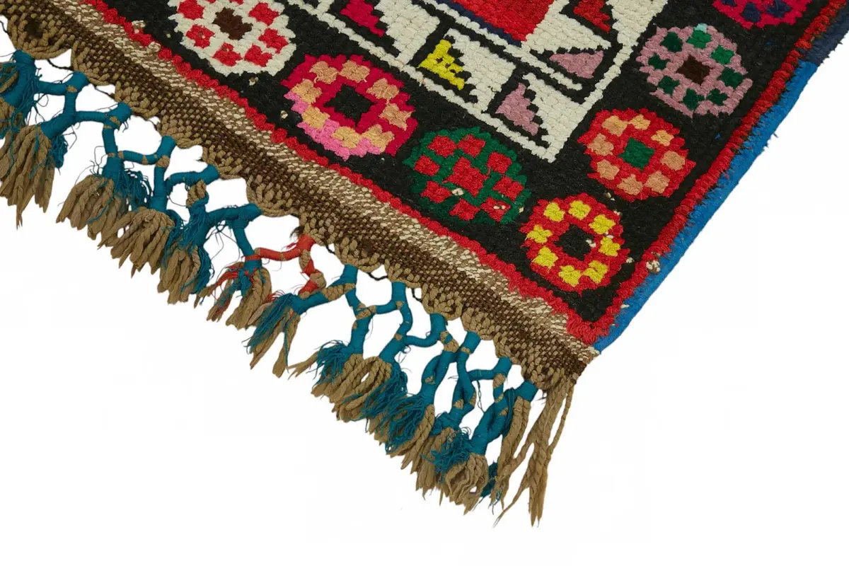 Herki Eskitme Kırmızı Pamuk Üzerine Yün El Dokuma Halı-080x385 - Görsel 4