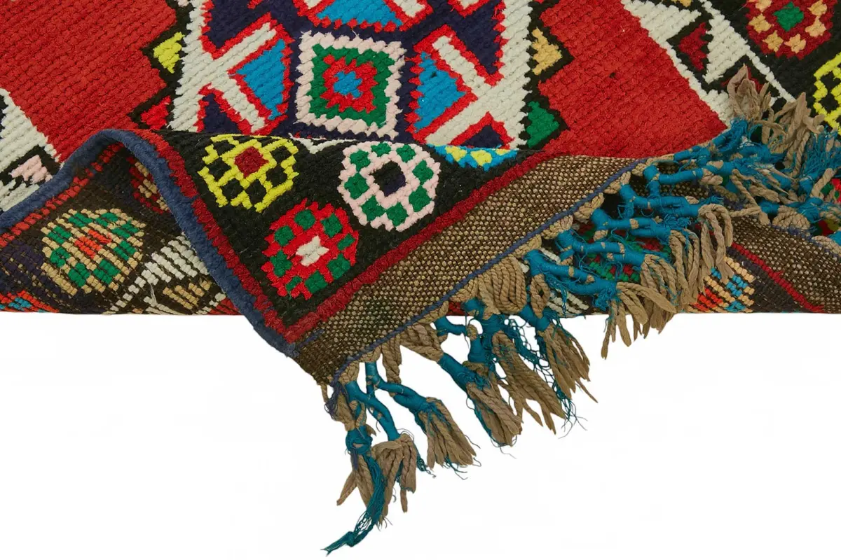 Herki Eskitme Kırmızı Pamuk Üzerine Yün El Dokuma Halı-080x385 - Görsel 6