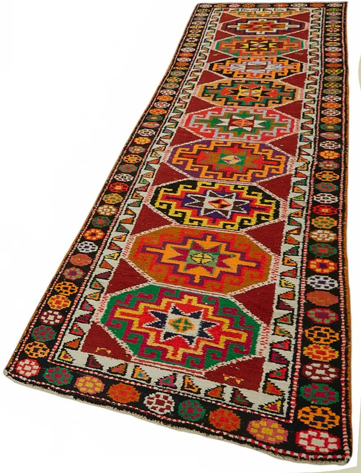 Herki Eskitme Multi Pamuk Üzerine Yün El Dokuma Halı-084x298 - Görsel 3