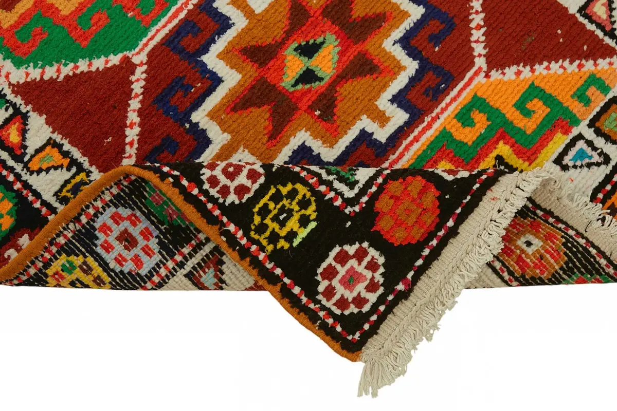 Herki Eskitme Multi Pamuk Üzerine Yün El Dokuma Halı-084x298 - Görsel 6