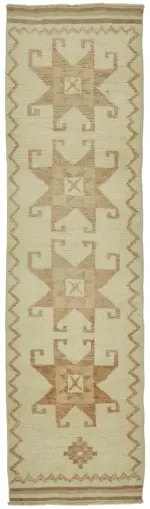 Herki Eskitme Bej Pamuk Üzerine Yün El Dokuma Halı-093x345