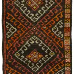 Herki Eskitme Kahverengi Pamuk Üzerine Yün El Dokuma Halı-095x384