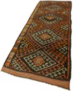 Herki Eskitme Kahverengi Pamuk Üzerine Yün El Dokuma Halı-095x384 - Görsel 3