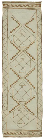 Herki Eskitme Bej Pamuk Üzerine Yün El Dokuma Halı-096x336