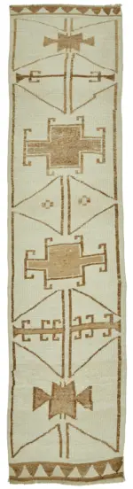 Herki Eskitme Bej Pamuk Üzerine Yün El Dokuma Halı-087x393