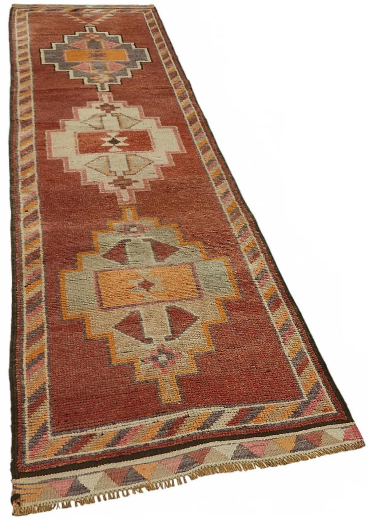 Herki Eskitme Kırmızı Pamuk Üzerine Yün El Dokuma Halı-090x365 - Görsel 2