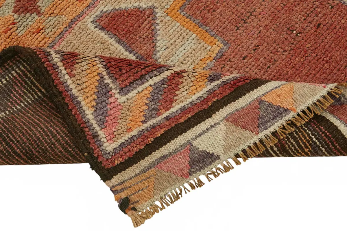 Herki Eskitme Kırmızı Pamuk Üzerine Yün El Dokuma Halı-090x365 - Görsel 6