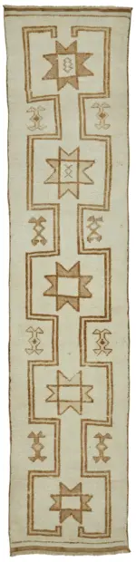 Herki Eskitme Bej Pamuk Üzerine Yün El Dokuma Halı-092x405