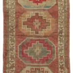 Herki Eskitme Kırmızı Pamuk Üzerine Yün El Dokuma Halı-094x340