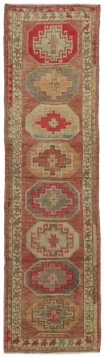 Herki Eskitme Kırmızı Pamuk Üzerine Yün El Dokuma Halı-094x340