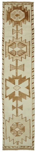 Herki Eskitme Bej Pamuk Üzerine Yün El Dokuma Halı-084x402