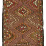 Herki Eskitme Kahverengi Pamuk Üzerine Yün El Dokuma Halı-092x375