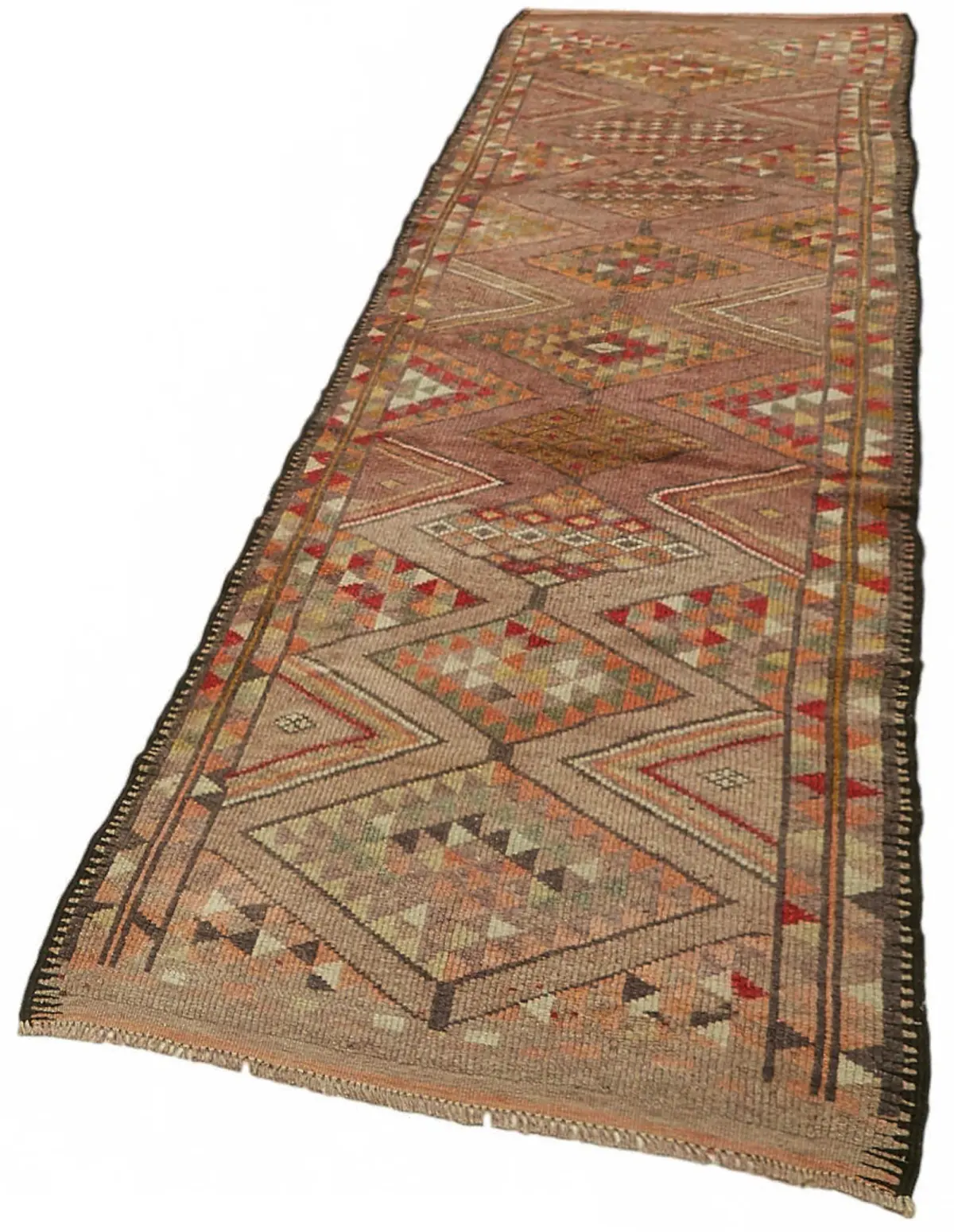 Herki Eskitme Kahverengi Pamuk Üzerine Yün El Dokuma Halı-092x375 - Görsel 3