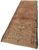 Herki Eskitme Kahverengi Pamuk Üzerine Yün El Dokuma Halı-092x375 - Görsel 3