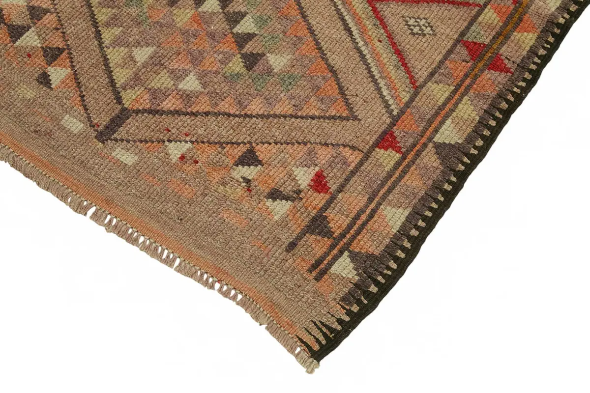 Herki Eskitme Kahverengi Pamuk Üzerine Yün El Dokuma Halı-092x375 - Görsel 4