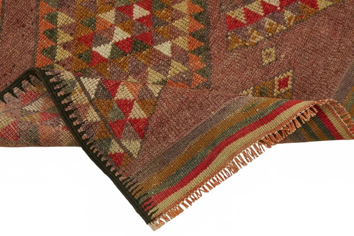 Herki Eskitme Kahverengi Pamuk Üzerine Yün El Dokuma Halı-092x375 - Görsel 6