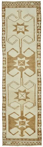 Herki Eskitme Bej Pamuk Üzerine Yün El Dokuma Halı-100x375