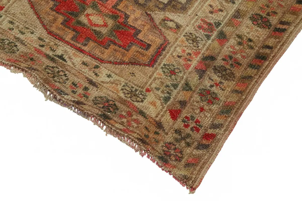 Herki Eskitme Kahverengi Pamuk Üzerine Yün El Dokuma Halı-082x406 - Görsel 4