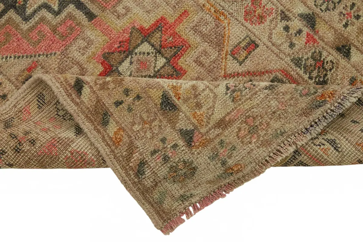 Herki Eskitme Kahverengi Pamuk Üzerine Yün El Dokuma Halı-082x406 - Görsel 6