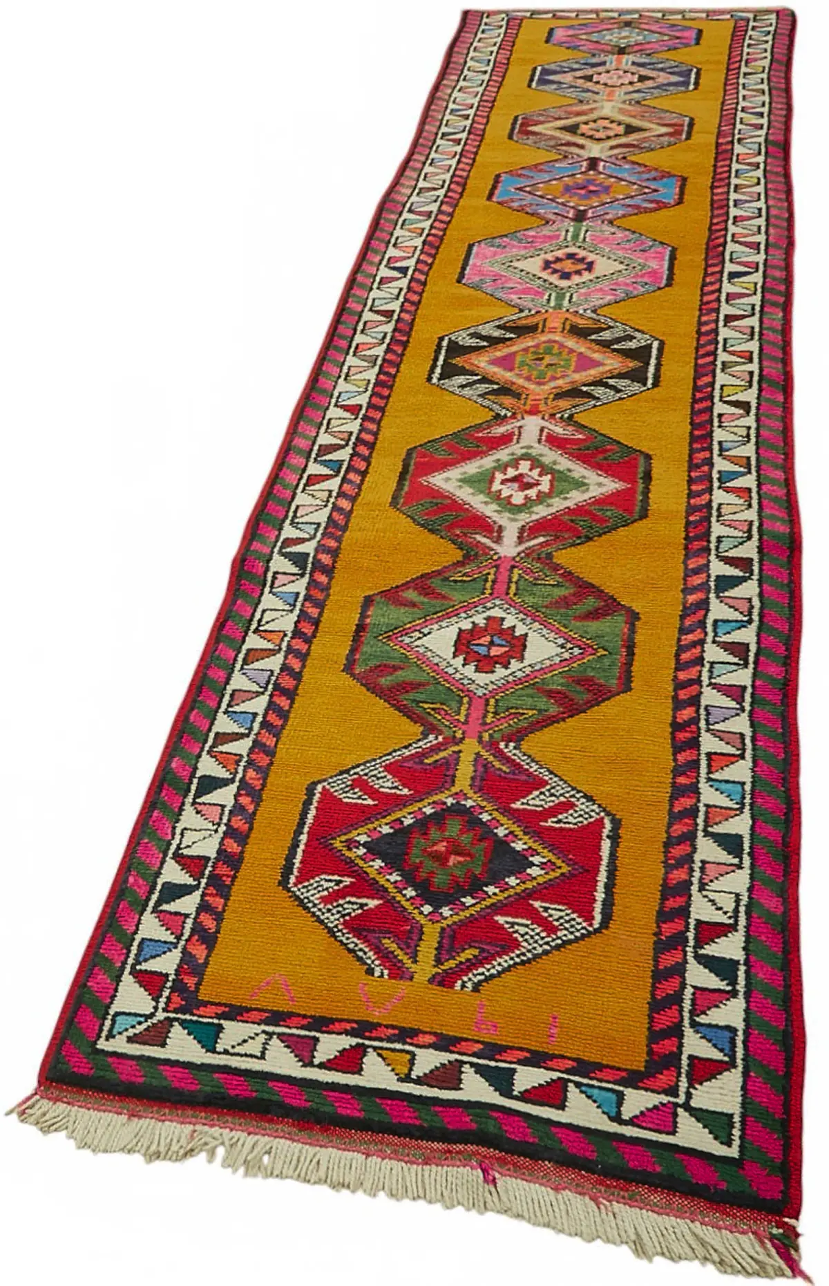 Herki Eskitme Turuncu Pamuk Üzerine Yün El Dokuma Halı-082x403 - Görsel 3