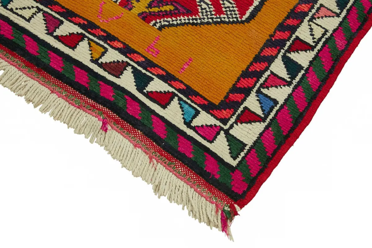 Herki Eskitme Turuncu Pamuk Üzerine Yün El Dokuma Halı-082x403 - Görsel 4