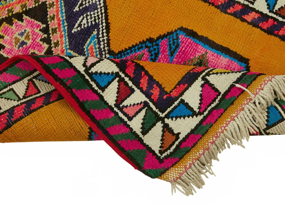 Herki Eskitme Turuncu Pamuk Üzerine Yün El Dokuma Halı-082x403 - Görsel 6