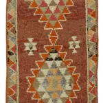 Herki Eskitme Kırmızı Pamuk Üzerine Yün El Dokuma Halı-080x398