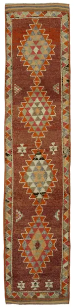 Herki Eskitme Kırmızı Pamuk Üzerine Yün El Dokuma Halı-080x398